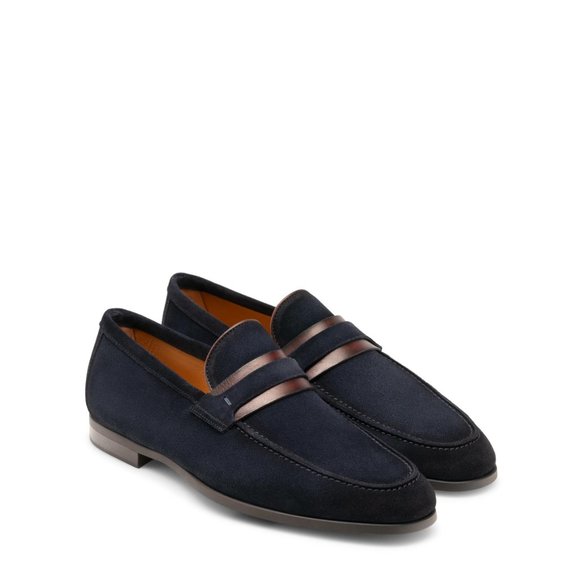 Bashwood Handmade Suede Leather Navy Blue Loafers